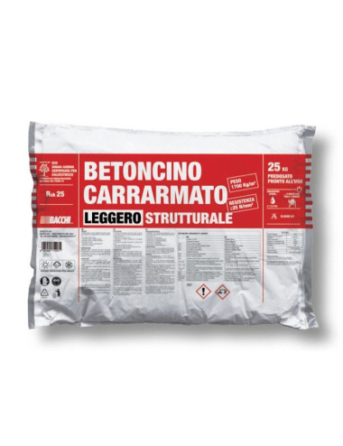 BACCHI BETONCINO CARRARMATO LEGGERO CALCESTRUZZO ALLEGGERITO IN SACCO PREDOSATO