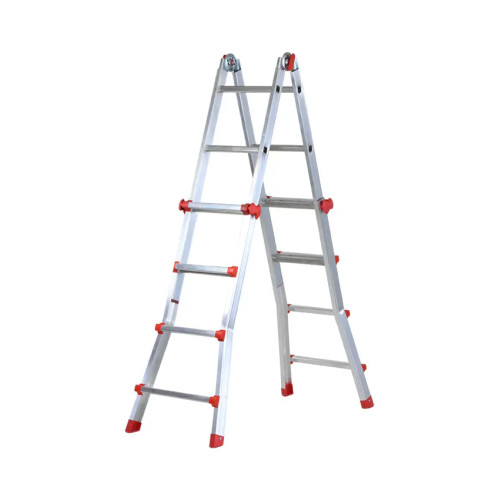 Scala Telescopica Multiposizione in Alluminio 8+8 Gradini con Base Allargata