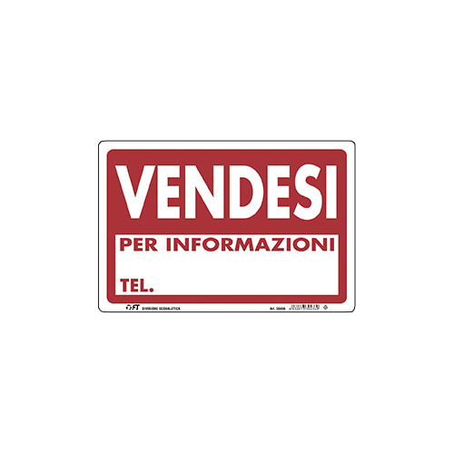 FT Cartello Vendesi 30x20 cm per Immobili e Attività